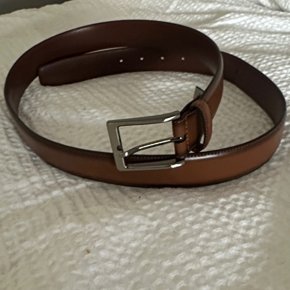 Perry Ellis Tan Leather Belt with Silver Buckle